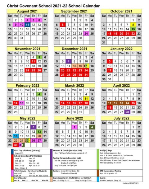 Calendar Christ Covenant School