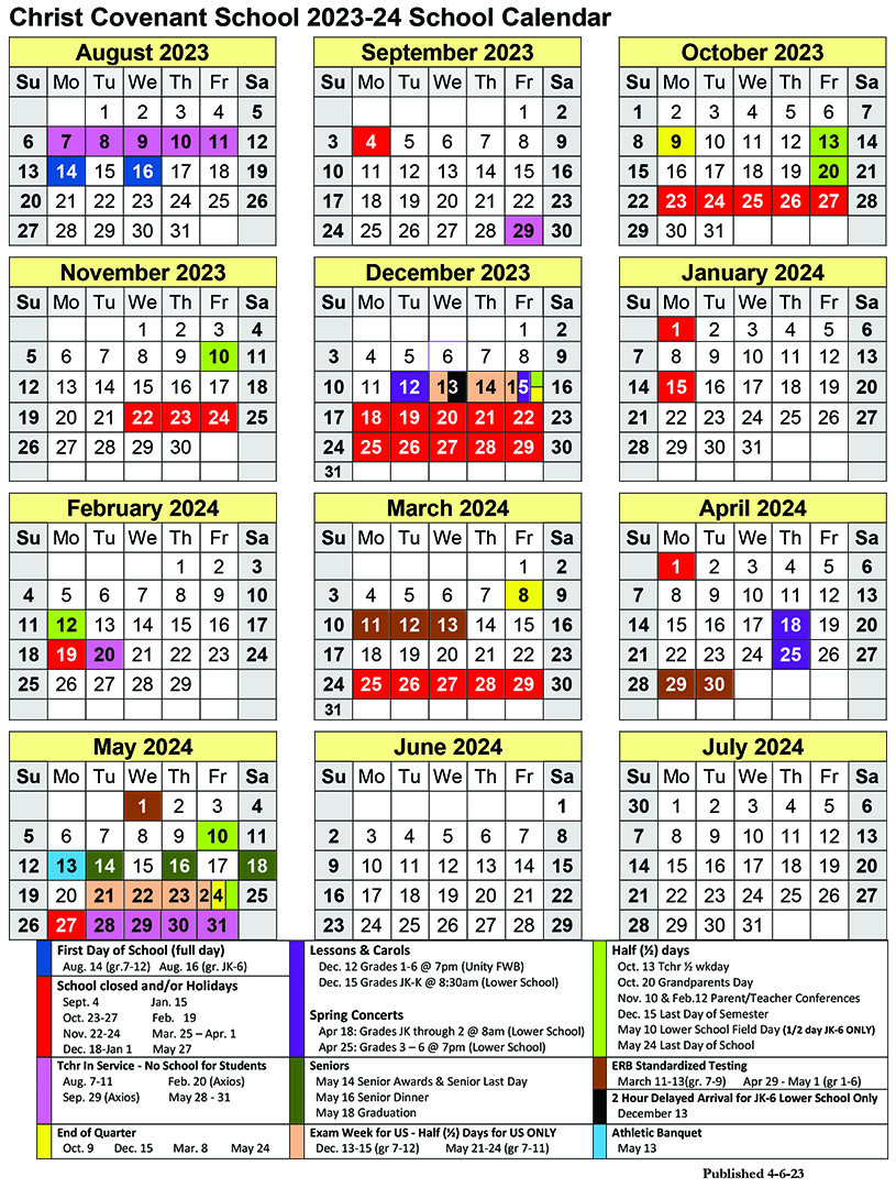 Calendar Christ Covenant School